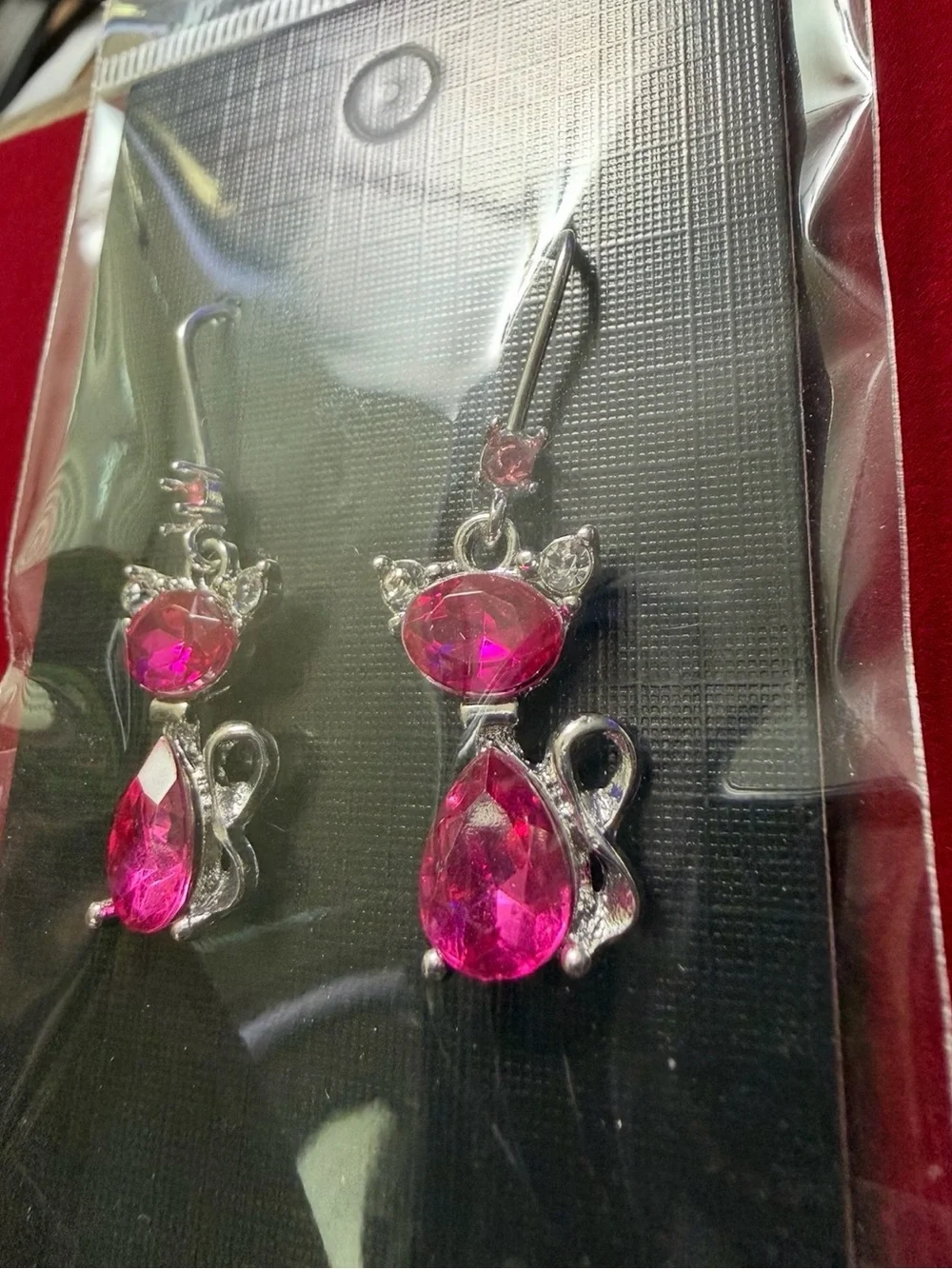Pink Crystal Cat Dangle Earrings - Fashion Pet Jewelry